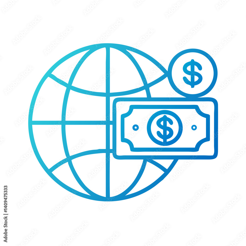 Poster globe with cash icon representing global payment and financial transactions