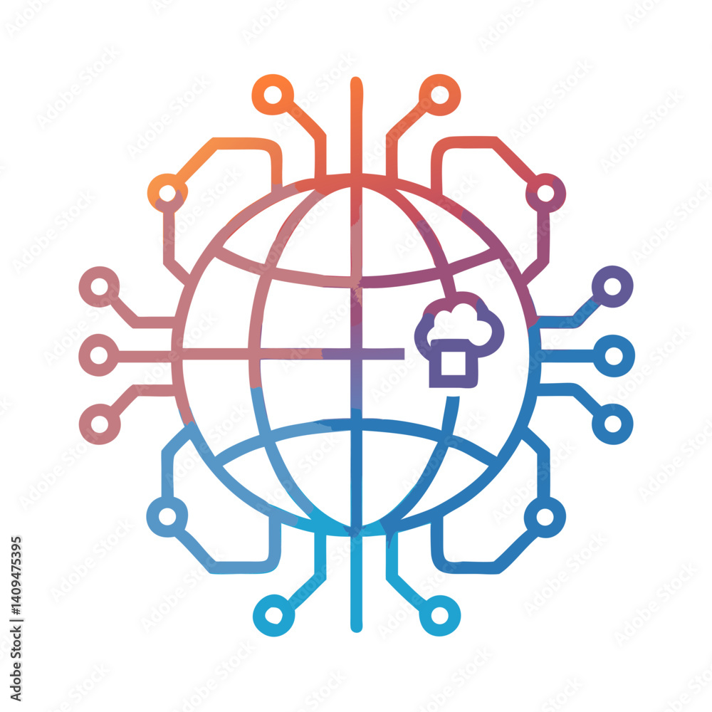 Poster Globe with Circuit Nodes Icon Representing Global Connectivity and Digital Network