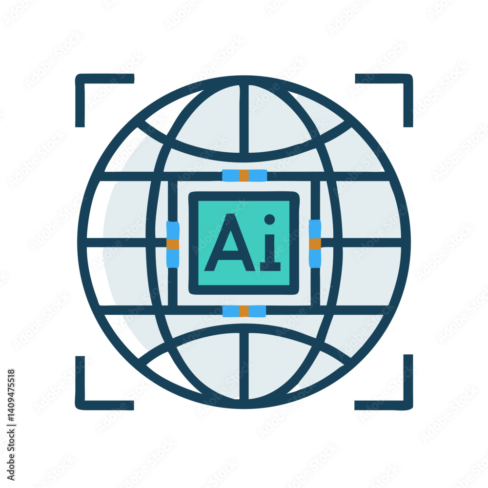 Poster Globe with Scanner Frame Icon Representing AI-Powered Global Recognition and Analysis