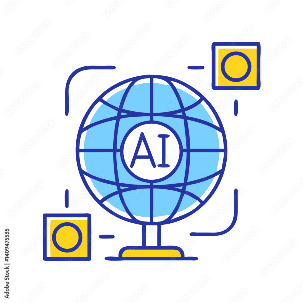 Poster Globe with Scanner Frame Icon Representing AI-Powered Global Recognition and Analysis