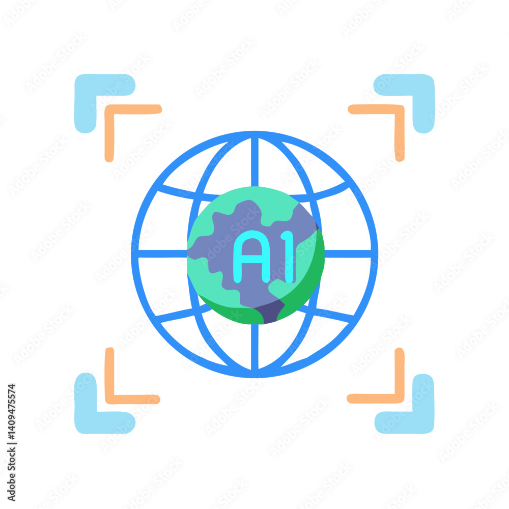Leinwandbilder Globe with Scanner Frame Icon Representing AI-Powered Global Recognition and Analysis