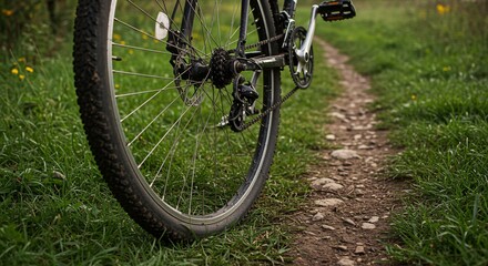 Mountain Bike on a Trail Through Lush Green Grass