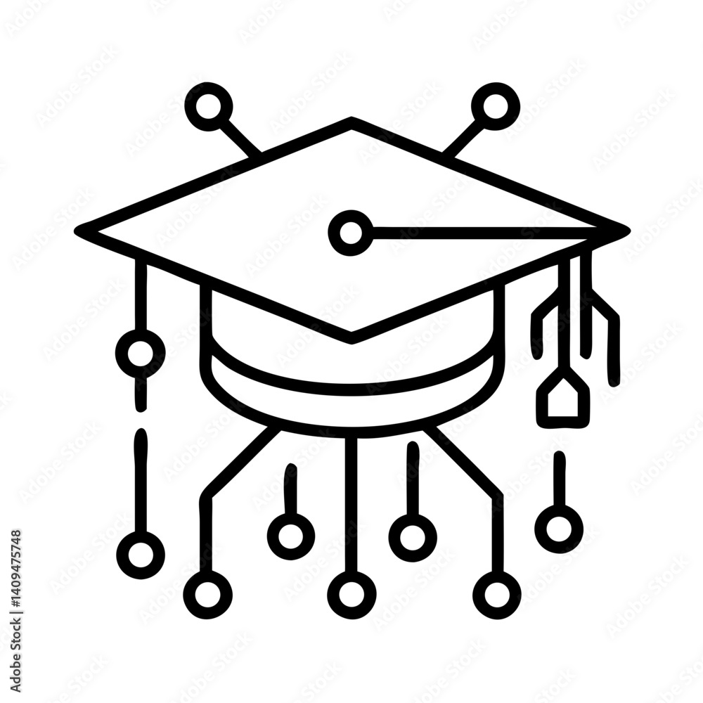 Aufkleber Graduation Cap with Circuits Icon Representing AI Education and Learning Technology