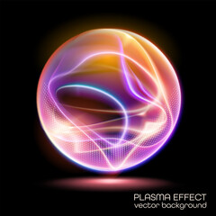 Abstract 3d vector sphere. Modern vector background with neon swirls. Cyberspace, digital technology and futuristic style image.