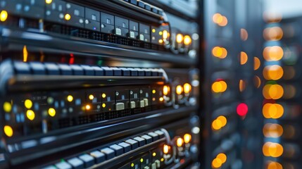 Conceptual image of a data warehouse with servers and networking equipment. minimalist,