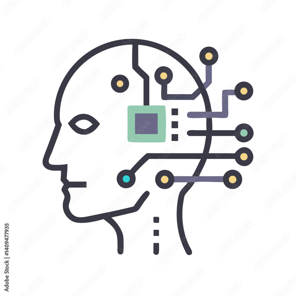 Aufkleber human face with circuit icon representing ai identity