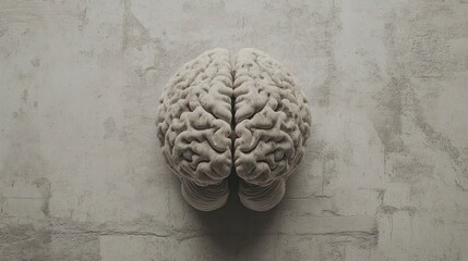Top view of a human brain model on a textured surface.