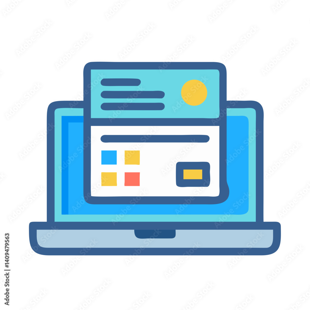 Poster laptop with card reader icon representing online payment processing