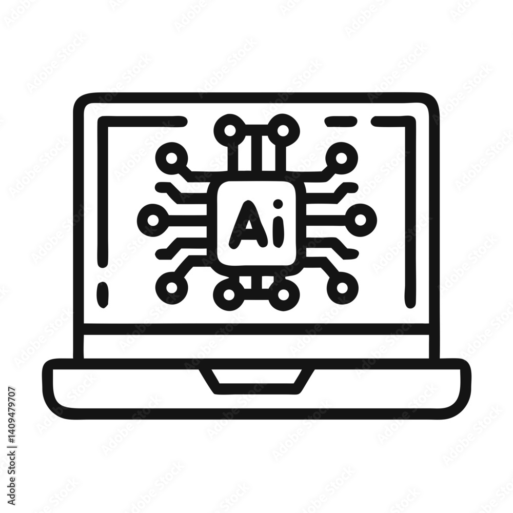Aufkleber Laptop with Circuit Icon Representing AI Interface