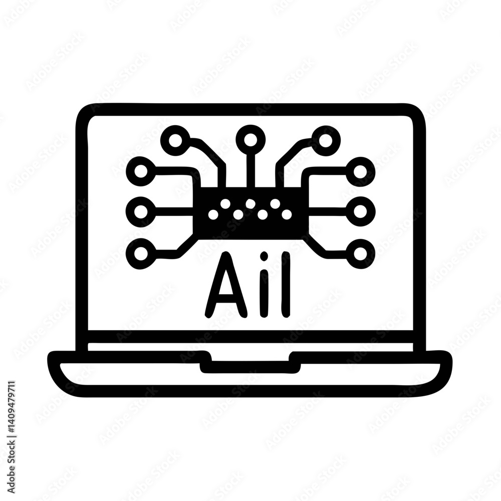 Poster Laptop with Circuit Icon Representing AI Interface