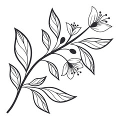 Minimal Botanical Leaf Line Art Icon – Simple Outline Nature Vector

