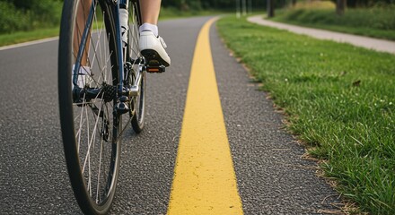Naklejka premium Cyclist on a paved path enjoying the outdoors