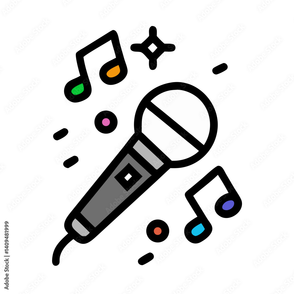 Poster microphone with music notes icon representing party entertainment