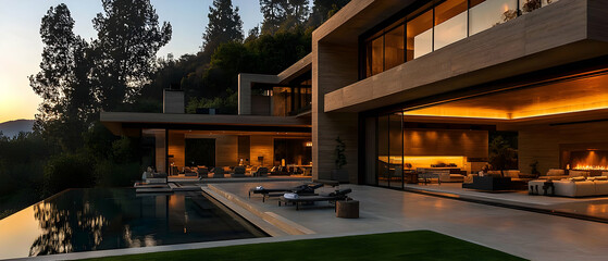 Obraz premium Modern Mansion with Pool and Outdoor Living Area