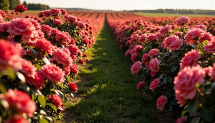 Vibrant pink flowers blooming in a sunny field  