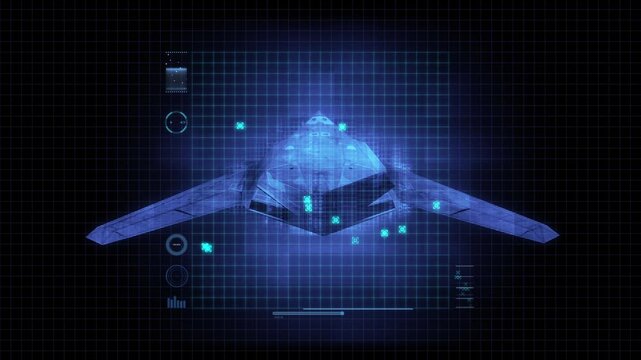 A holographic style aviation themed tech HUD screen with digital overlay and grid detail.