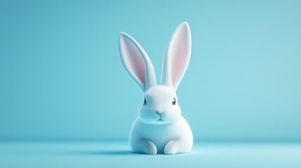 Obraz premium White rabbit ear on pastel blue background. Easter day. 3d rendering