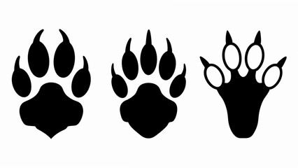 set of different animal paw print silhouette vector on white background