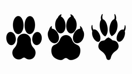 set of different animal paw print silhouette vector on white background