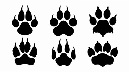 Fototapeta premium set of different animal paw print silhouette vector on white background