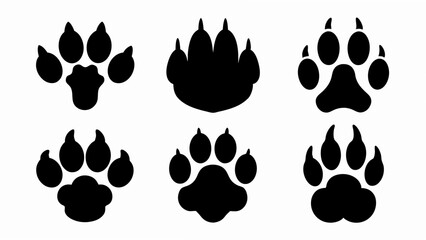Fototapeta premium set of different animal paw print silhouette vector on white background