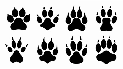 Fototapeta premium set of different animal paw print silhouette vector on white background
