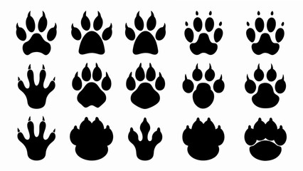 Fototapeta premium set of different animal paw print silhouette vector on white background