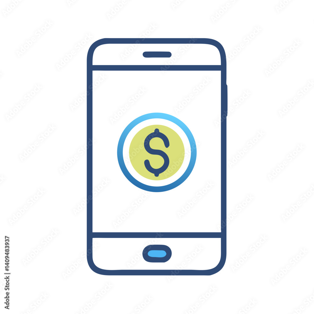 Poster mobile with dollar icon representing instant payment