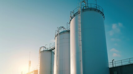 Hydrogen storage tanks at a hydrogen power plant.