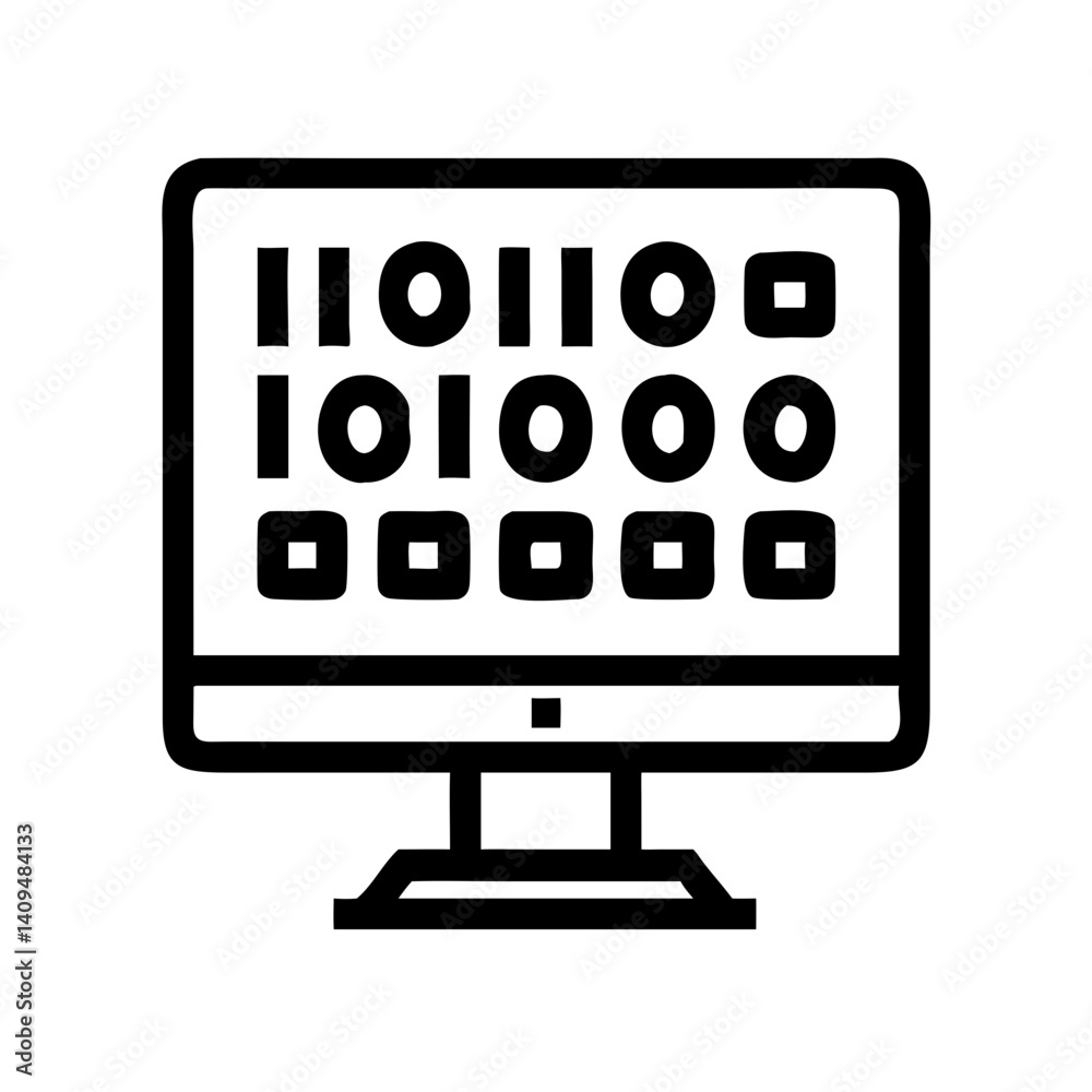 Poster Monitor with Binary Code Icon Representing Data Processing