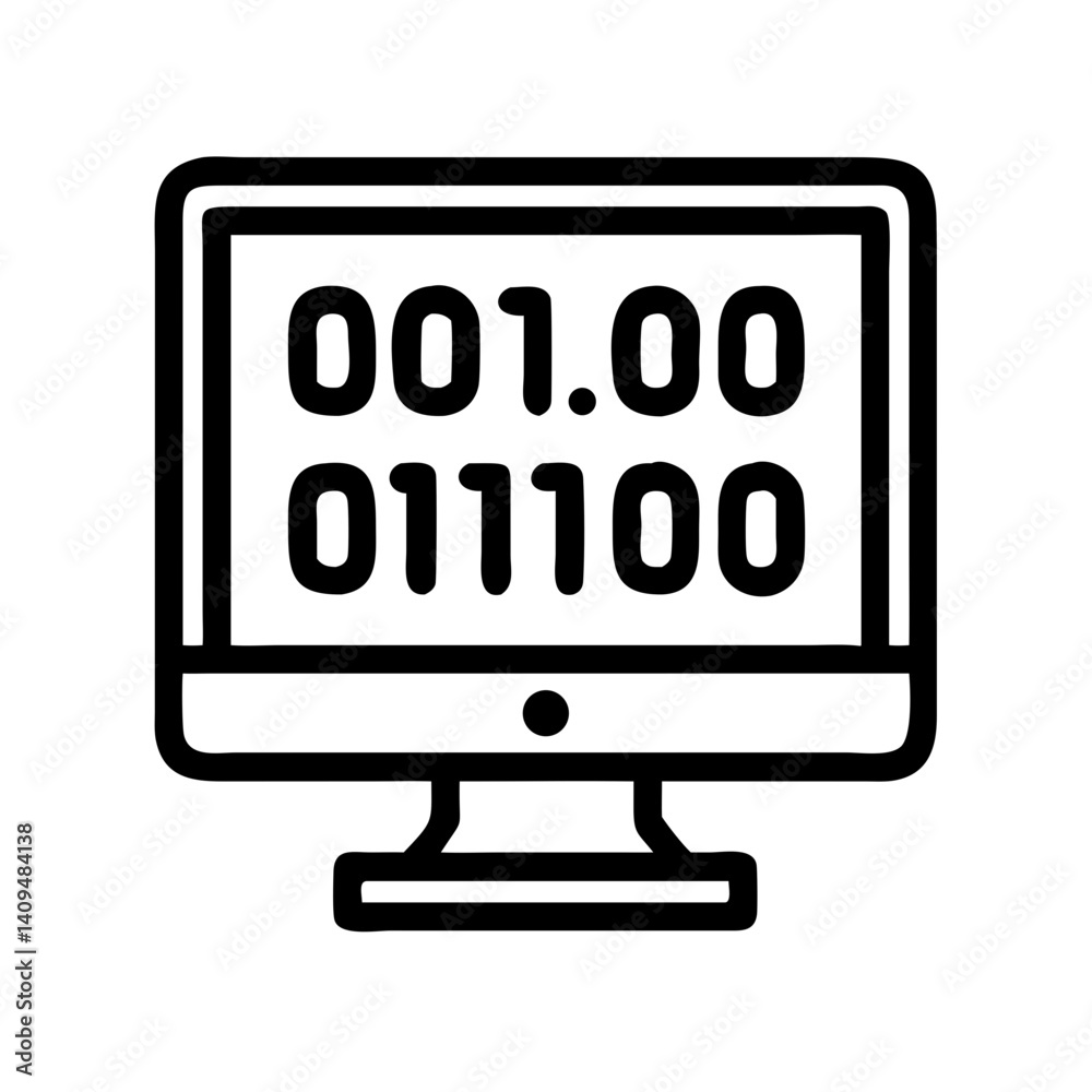 Poster Monitor with Binary Code Icon Representing Data Processing