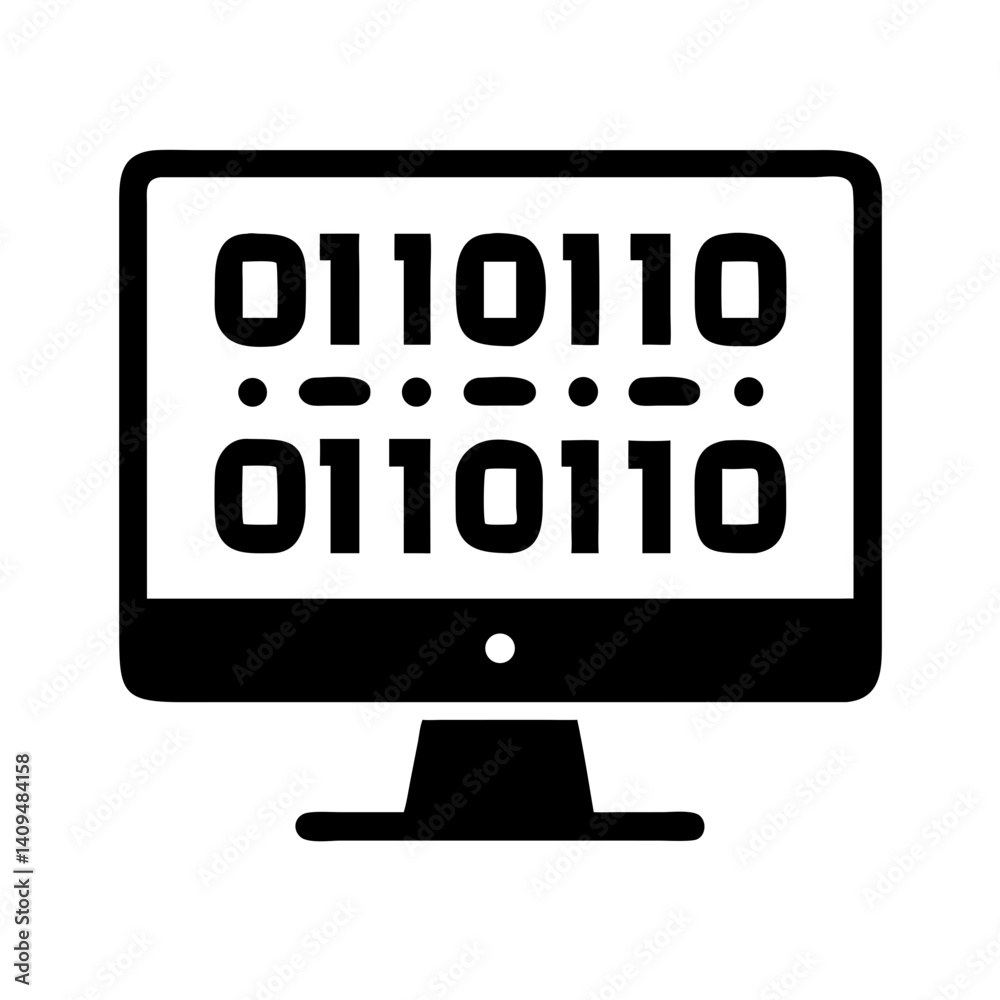 Poster Monitor with Binary Code Icon Representing Data Processing