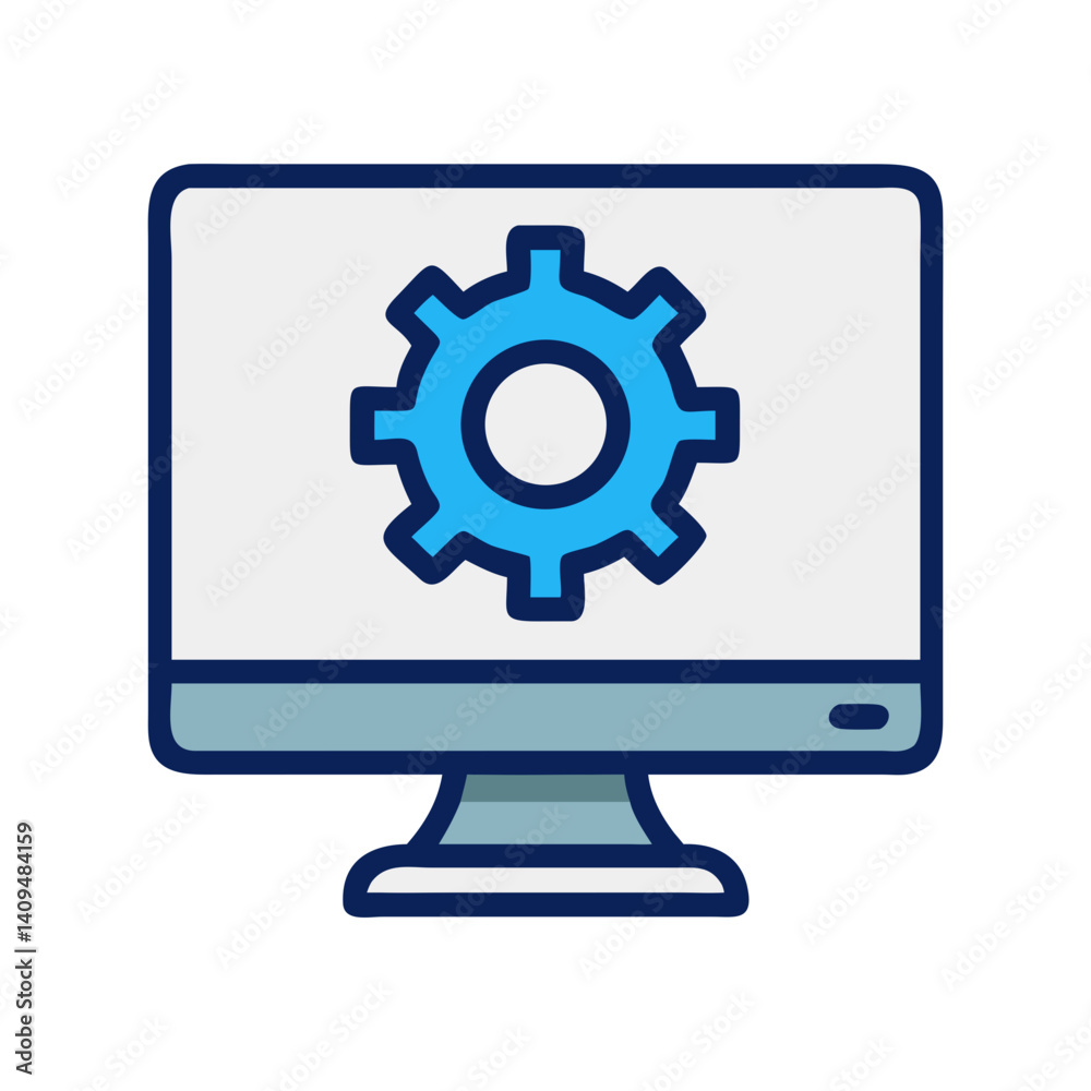 Poster monitor with gear icon representing work management