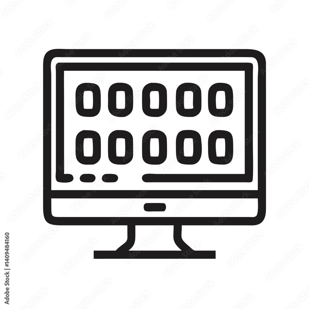 Poster Monitor with Binary Code Icon Representing Data Processing