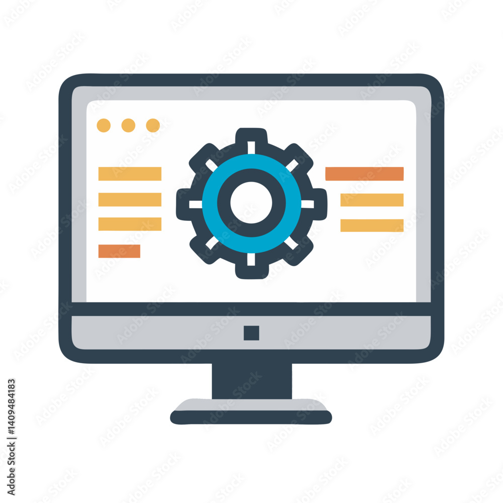 Aufkleber monitor with gear icon representing work management