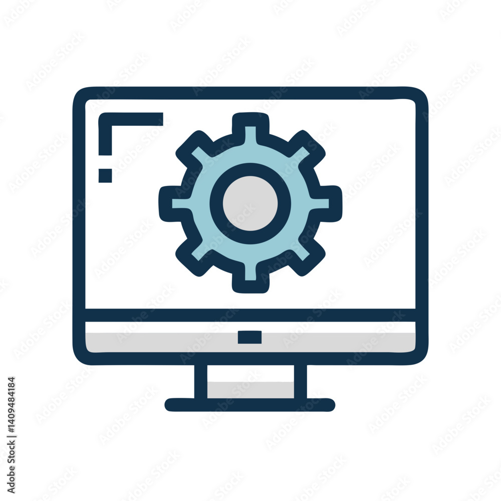 Poster monitor with gear icon representing work management