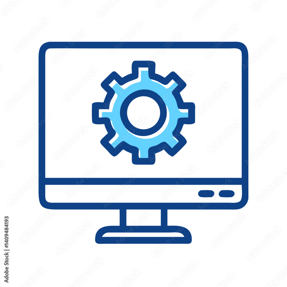 Aufkleber monitor with gear icon representing work management