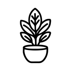 Oval Leaf Plant in Pot Icon Representing Minimalist Decor