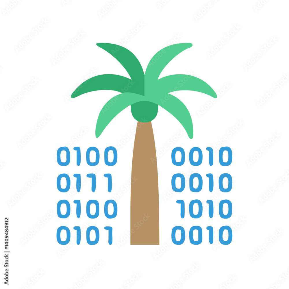Poster Palm with Binary Code Icon Representing Digital Technology
