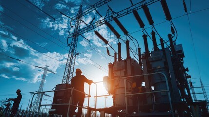 Workers repairing machinery in an electric power plant.