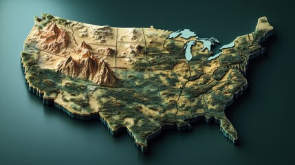Obraz premium united states 3d map with borders Template for your design
