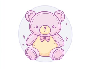 Fototapeta premium Adorable pastel pink teddy bear, sitting, wearing a bow