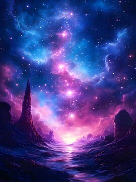 other worldly magickal planet blue purple sparkling stars night sky 
