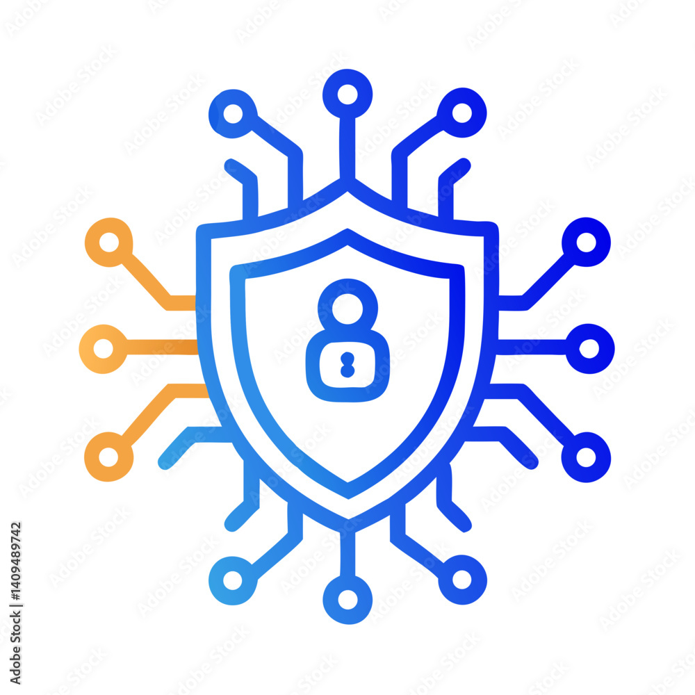 Poster shield with circuits icon representing cybersecurity protection