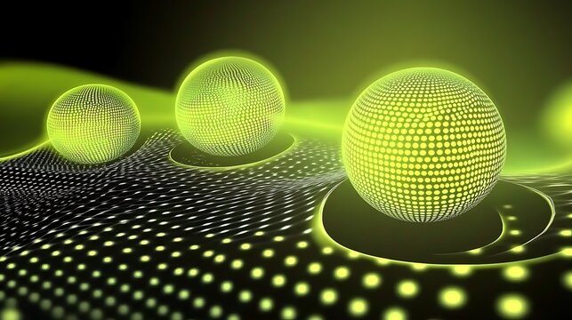 Glowing spheres on a pulsating, dotted surface.