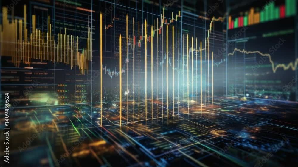 Aufkleber data and digital landscape: a futuristic abstract composition of data lines, graphs, and digital ele