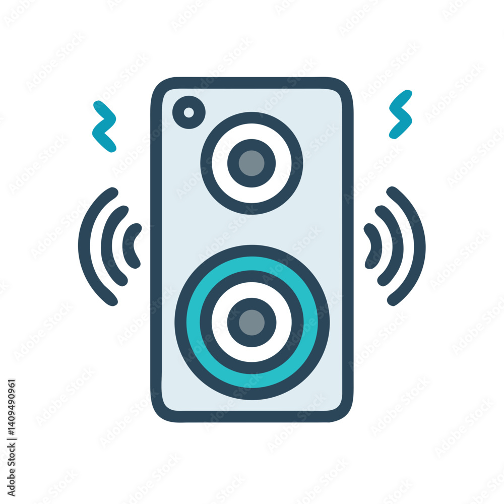 Poster speaker with sound waves icon representing party music