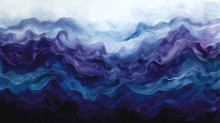 Obraz premium Abstract Watercolor Waves in Shades of Blue and Purple with Delicate White Lines for Wall Art or Backgrounds
