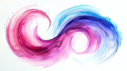 Elegant Watercolor Swirl of Pink, Purple, and Blue Abstract Artwork on White Canvas