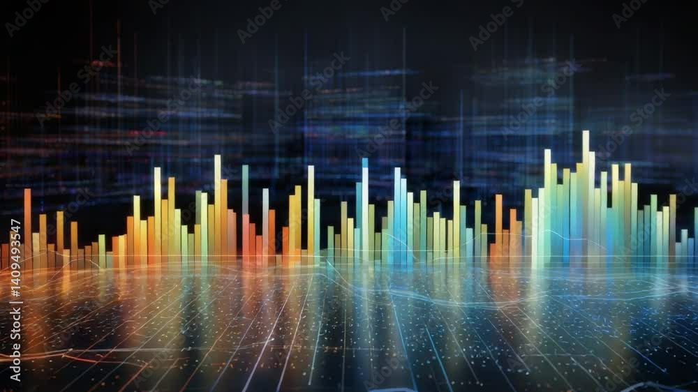 Poster digital symphony: abstract data visualization showcasing vibrant, interconnected digital landscape, 